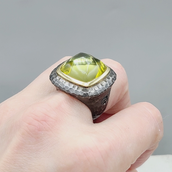 David Yurman 17mm Hammered Albion Darkened Ring Lemon Citrine and Gold - Picture 12 of 14